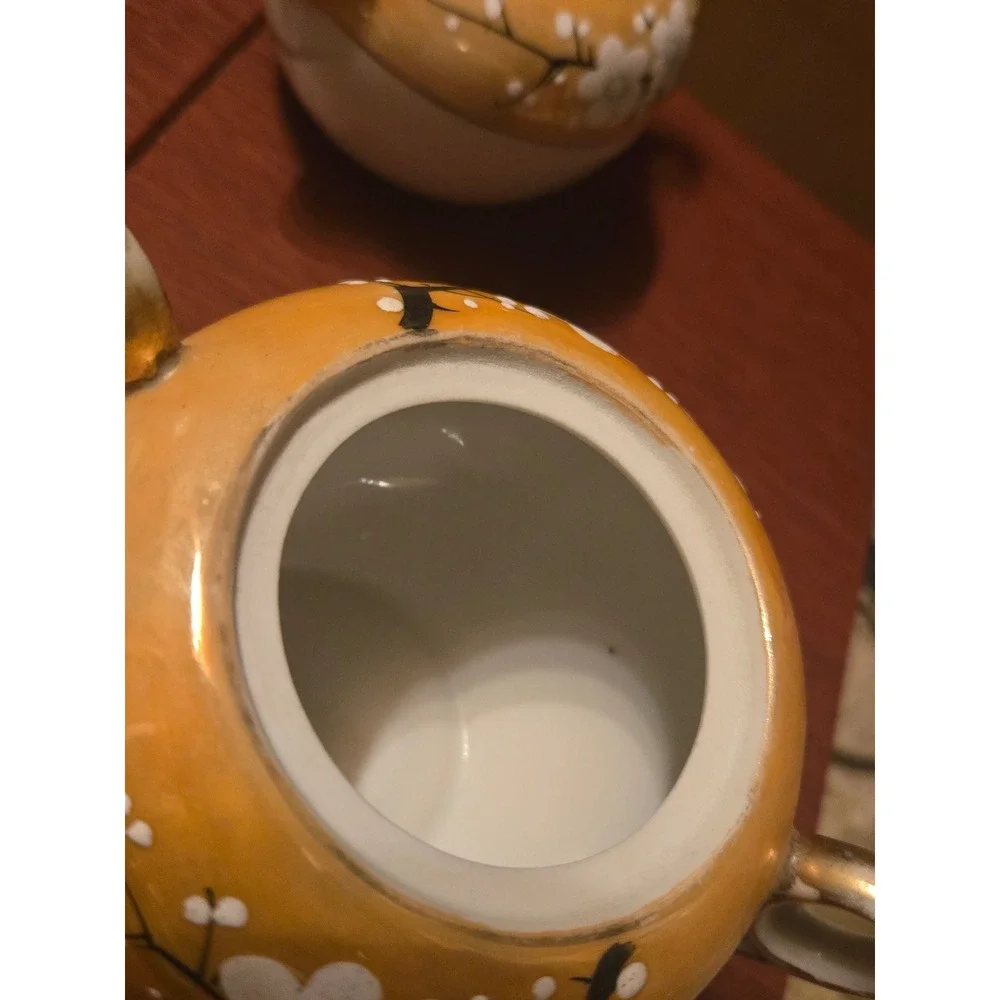Vintage Lusterware Creamer and Sugar Bowl Set Orange Cherry Blossom Porcelain
